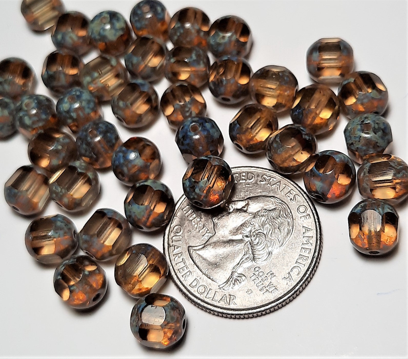 8mm Black Diamond Czech Glass Fire Polished Picasso Beads 20ct