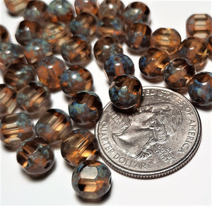 8mm Black Diamond Czech Glass Fire Polished Picasso Beads 20ct