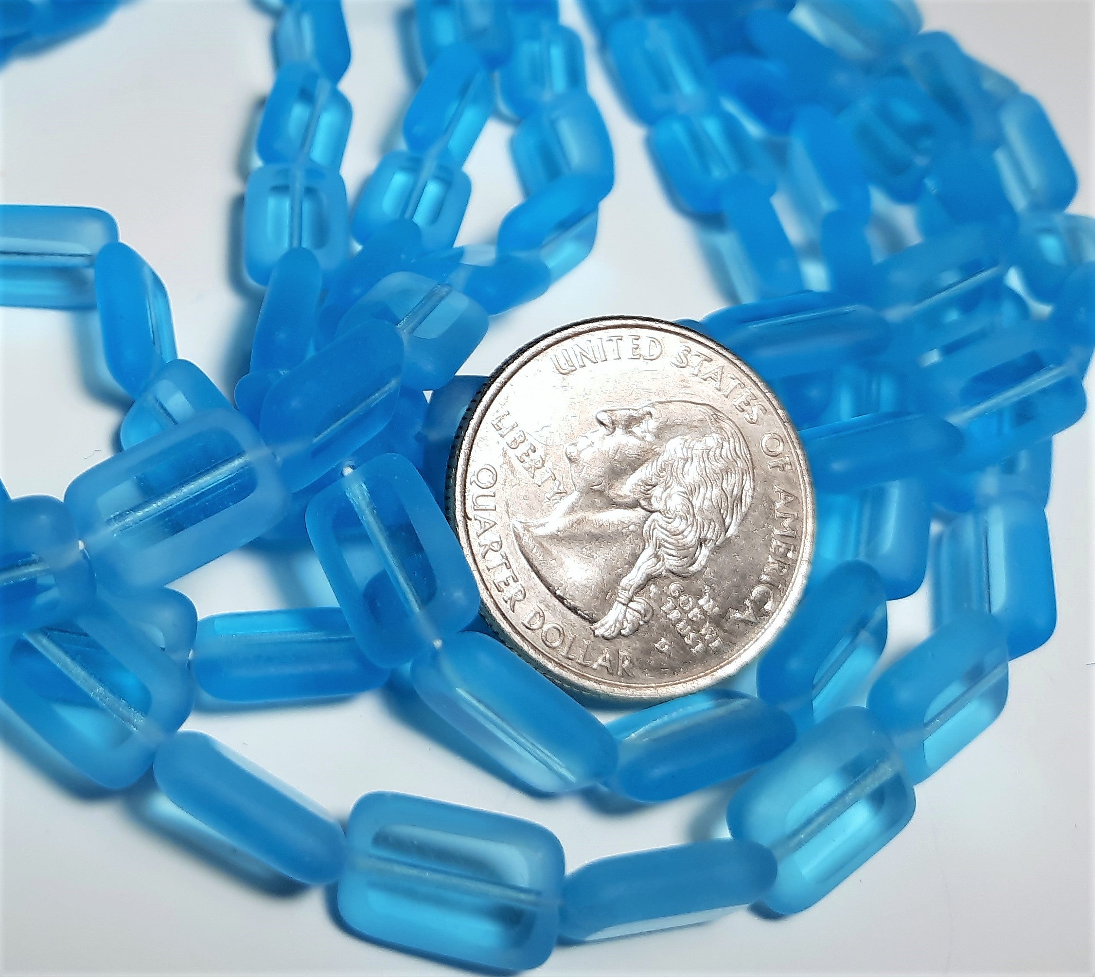 12x8mm Aqua Chicklet Cut Czech Glass Beads 15ct