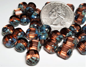 8mm Pink Czech Glass Fire Polished Picasso Beads 15ct