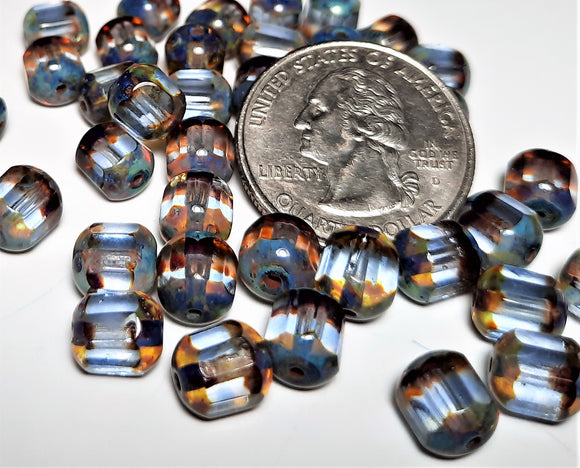 8mm Light Sapphire Czech Glass Fire Polished Picasso Beads 15ct