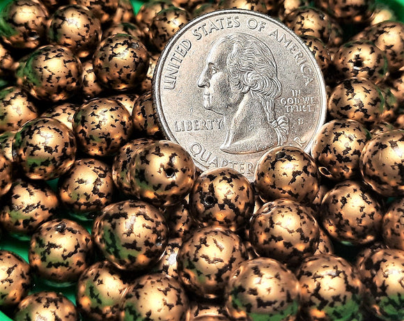 8mm Gold Antique Druk Czech Glass Beads 15ct