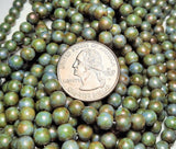 6mm Olivine Marble Czech Glass Beads 30ct