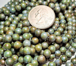 6mm Olivine Marble Czech Glass Beads 30ct