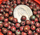 6mm Red/Olive Marble Picasso Czech Glass Beads 30ct