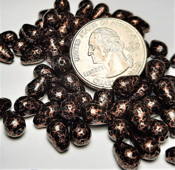 9x6mm Drop Copper Antique Czech Glass Beads 30ct