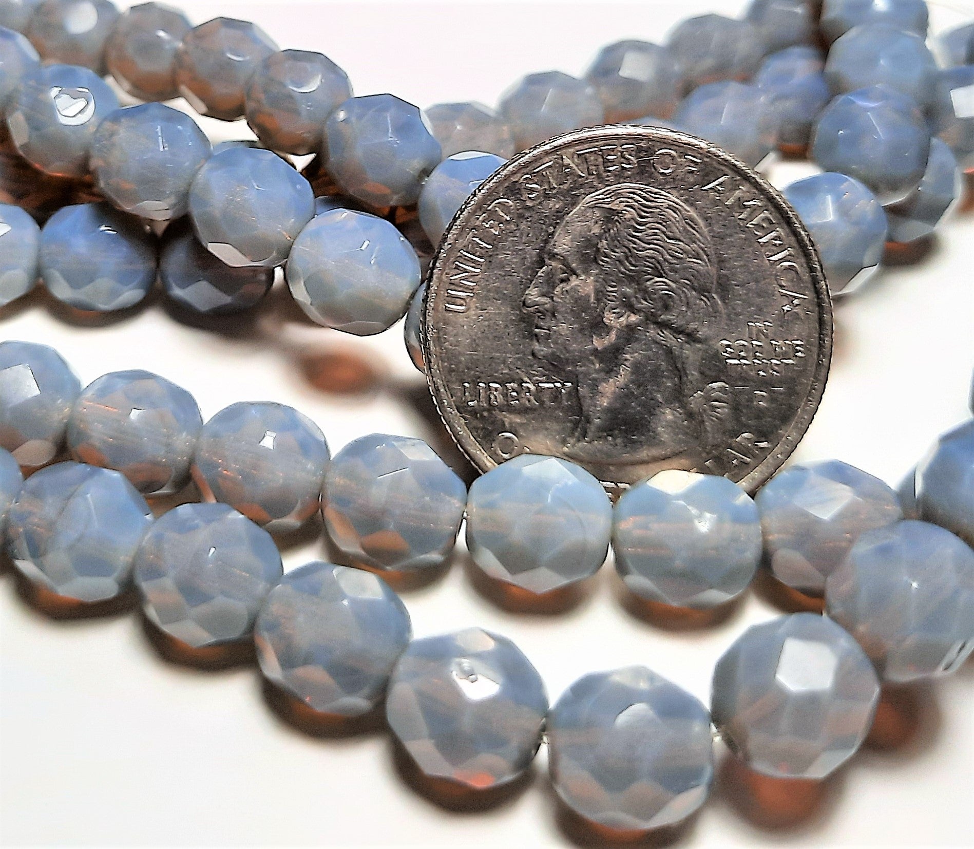 8mm Grey Opal Round Fire Polished Czech Beads 7-inch Strand