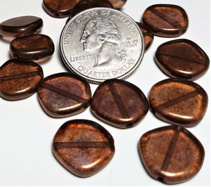 15mm Lumi Brown Czech Glass Odd Coin Loose 10ct