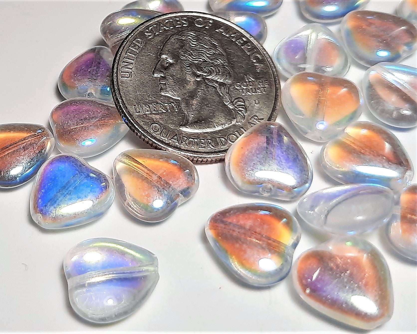 12x11mm Crystal AB Transparent Glass Heart Shaped Beads 15ct