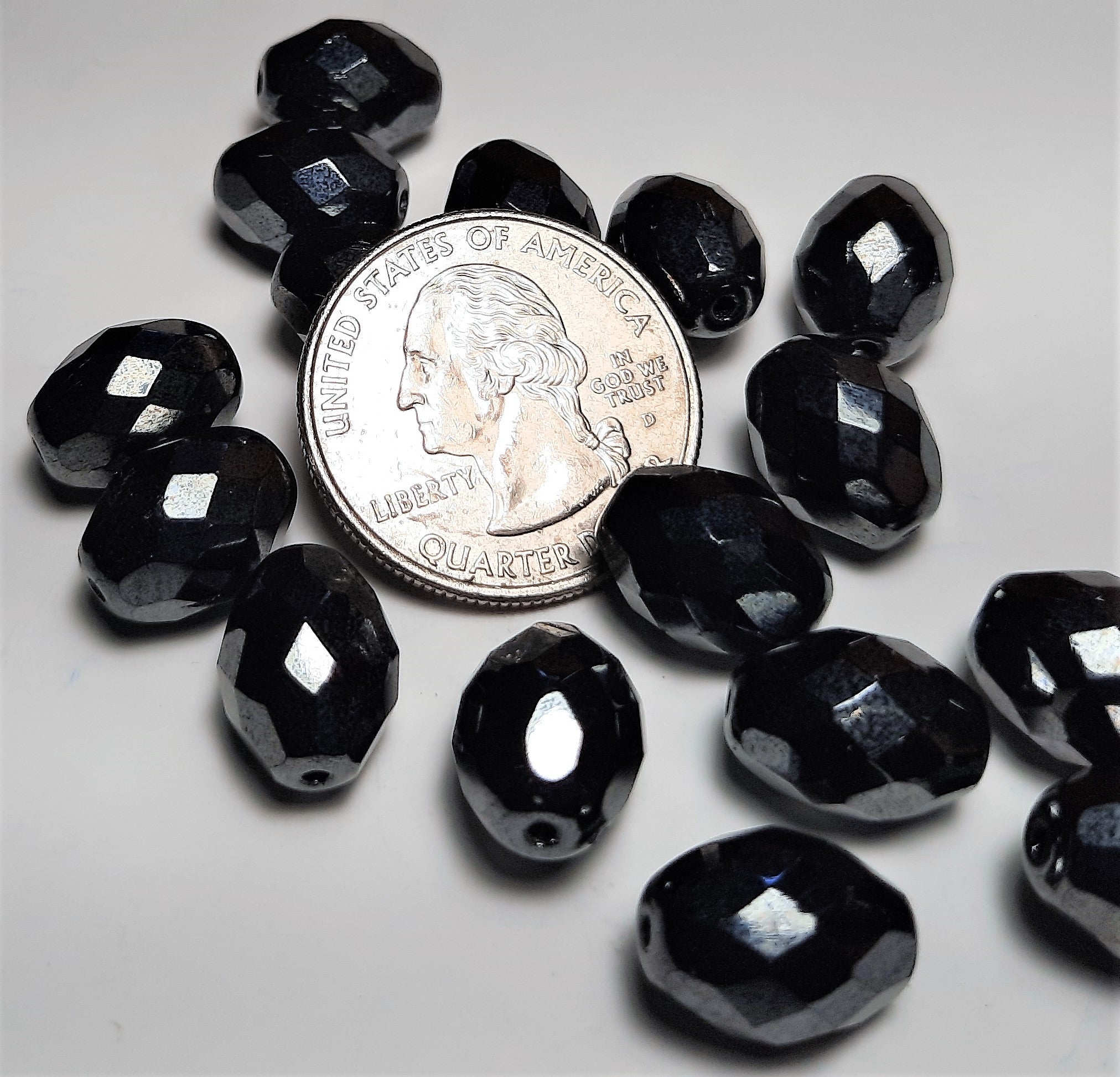 13x10mm Hematite Czech Glass Fire Polished Olive Shaped10ct