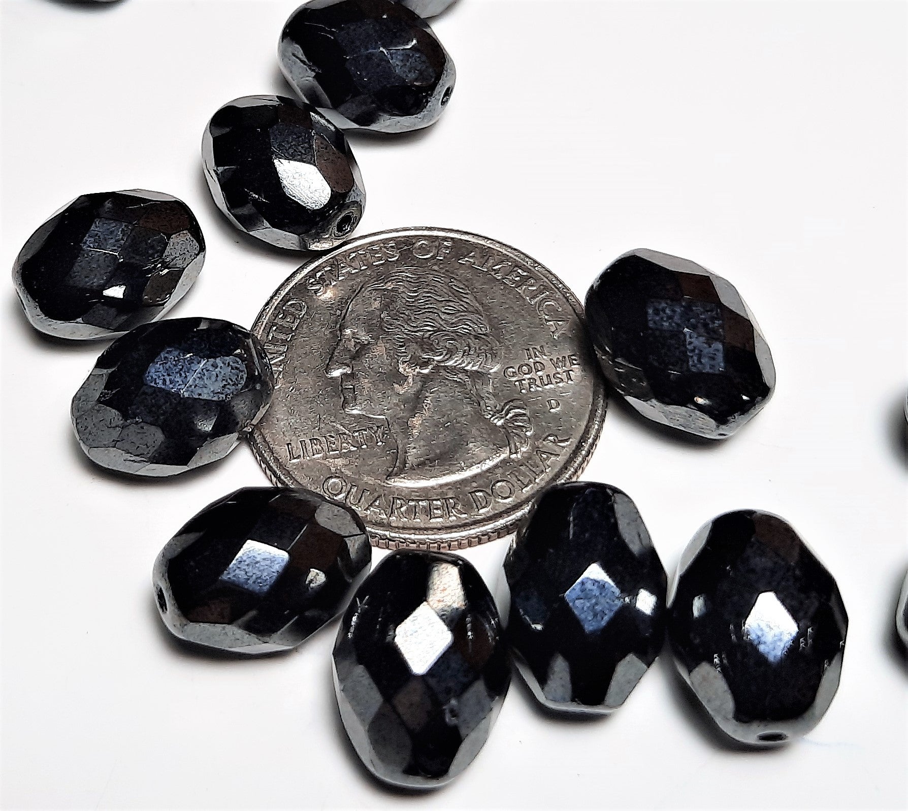 13x10mm Hematite Czech Glass Fire Polished Olive Shaped10ct