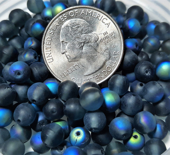 6mm Frosted Montana AB Smooth Round Czech Glass Druk Beads 30ct