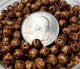 6mm Brown-Swirl-Stone Smooth Czech Glass Beads 30ct
