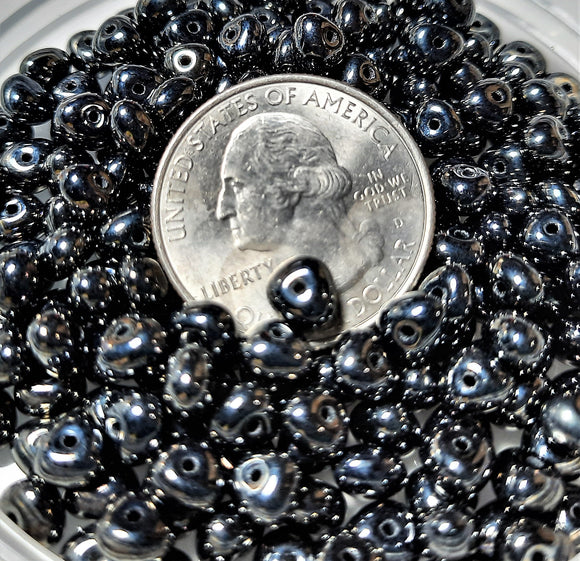 4x6mm Hematite Opaque Potato Shaped Glass Beads 100ct