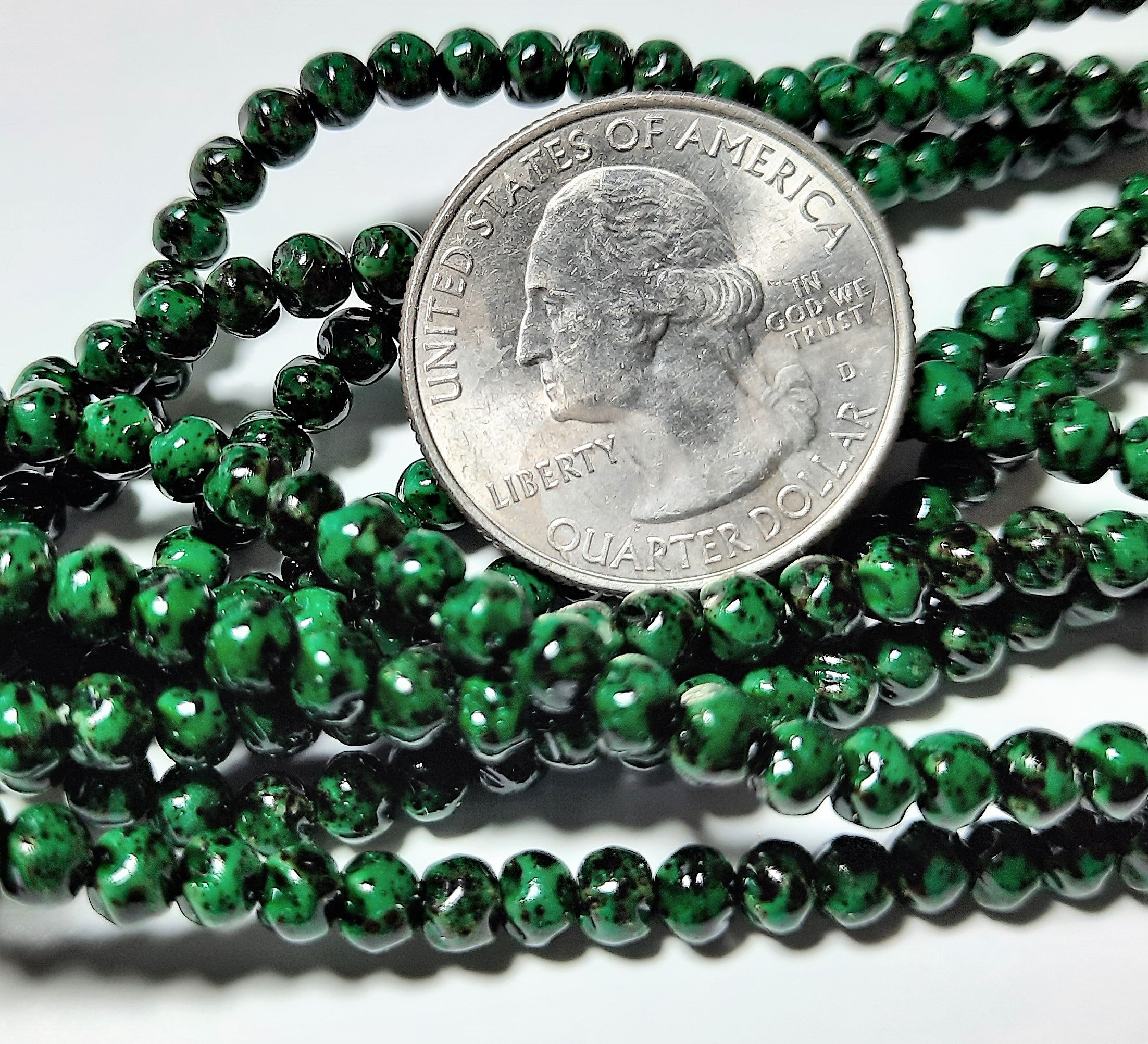 4mm Emerald Speckled Baroque Czech Glass Beads 100ct