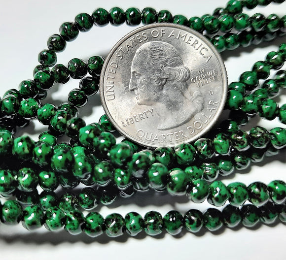 4mm Emerald Speckled Baroque Czech Glass Beads 50ct