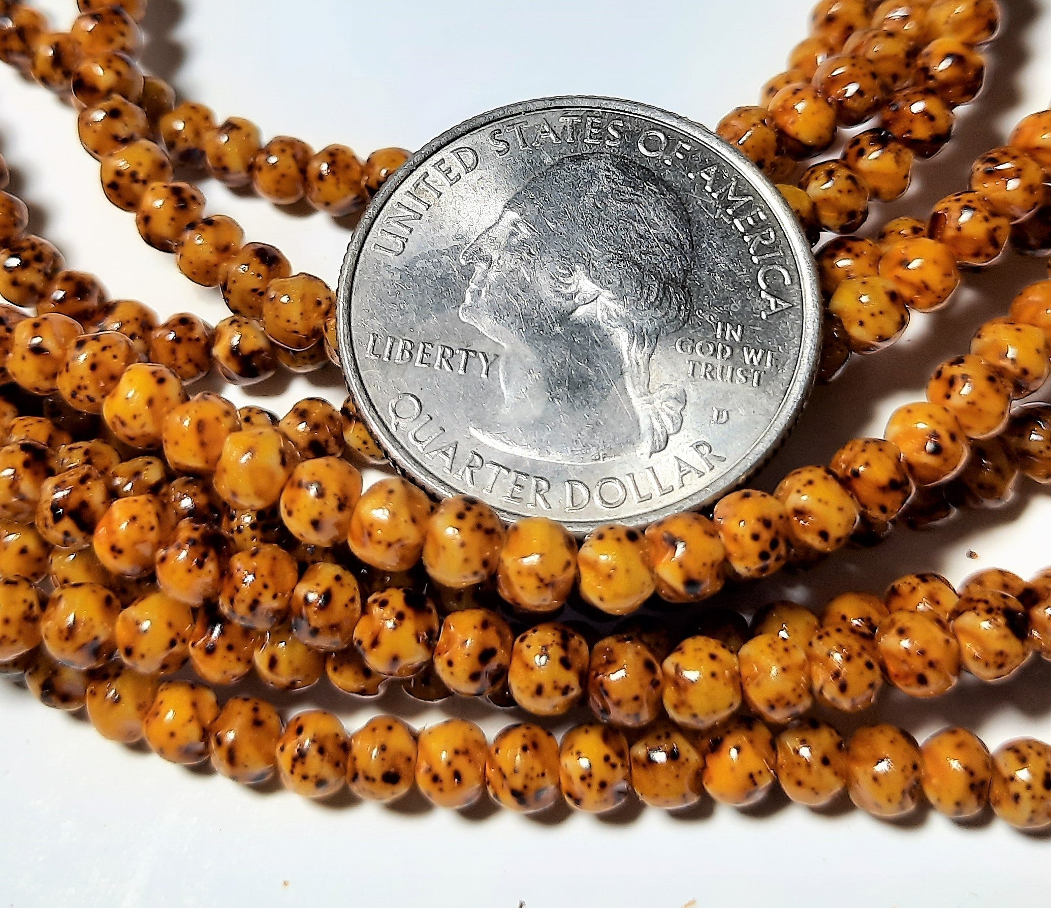 4mm Amber Gold Speck Czech Glass Baroque Beads 100ct