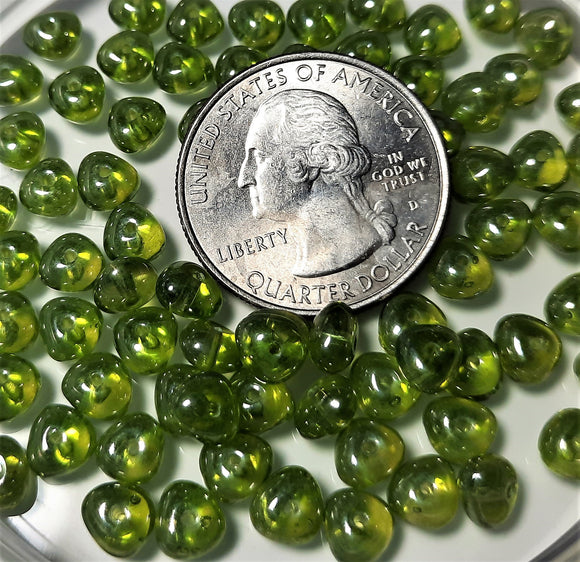 4x6mm Olivine Shimmer Potato Shaped Glass Beads 100ct