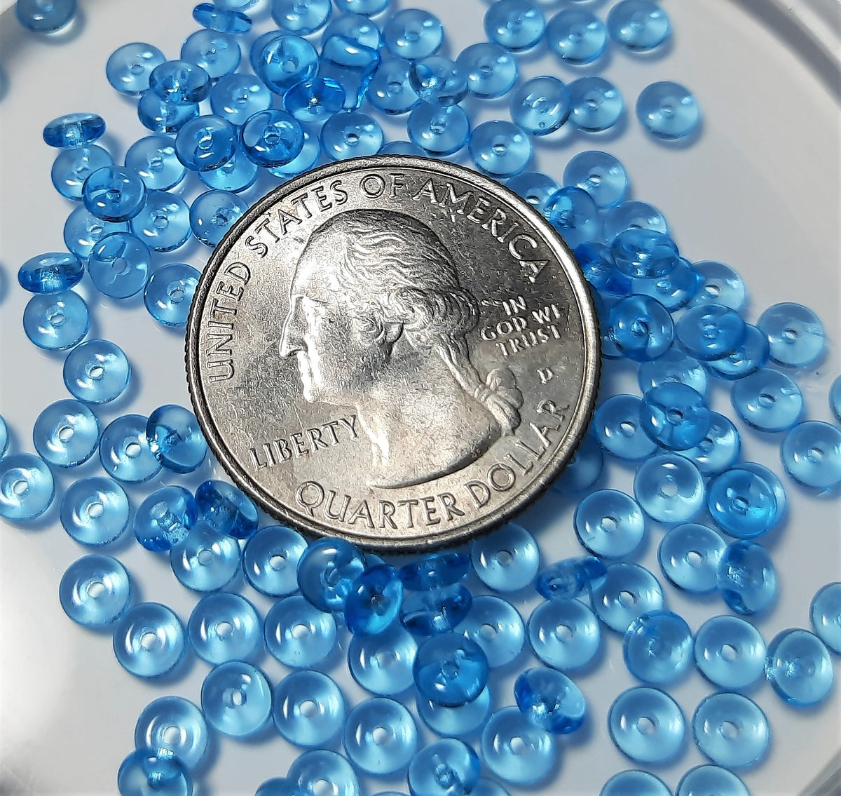 4mm Aqua Smooth Pressed Glass Rondelles Beads 100ct