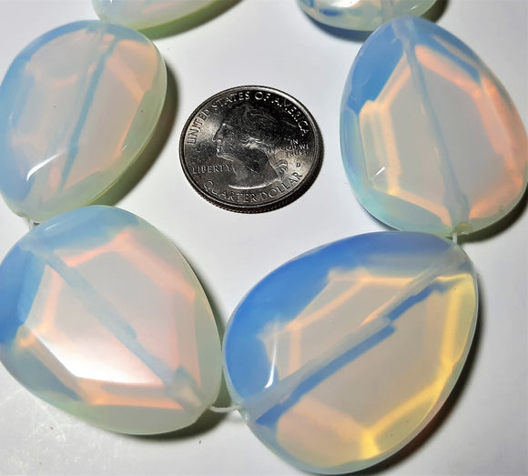 40x30mm White Opal Czech Glass Faceted Teardrop Bead
