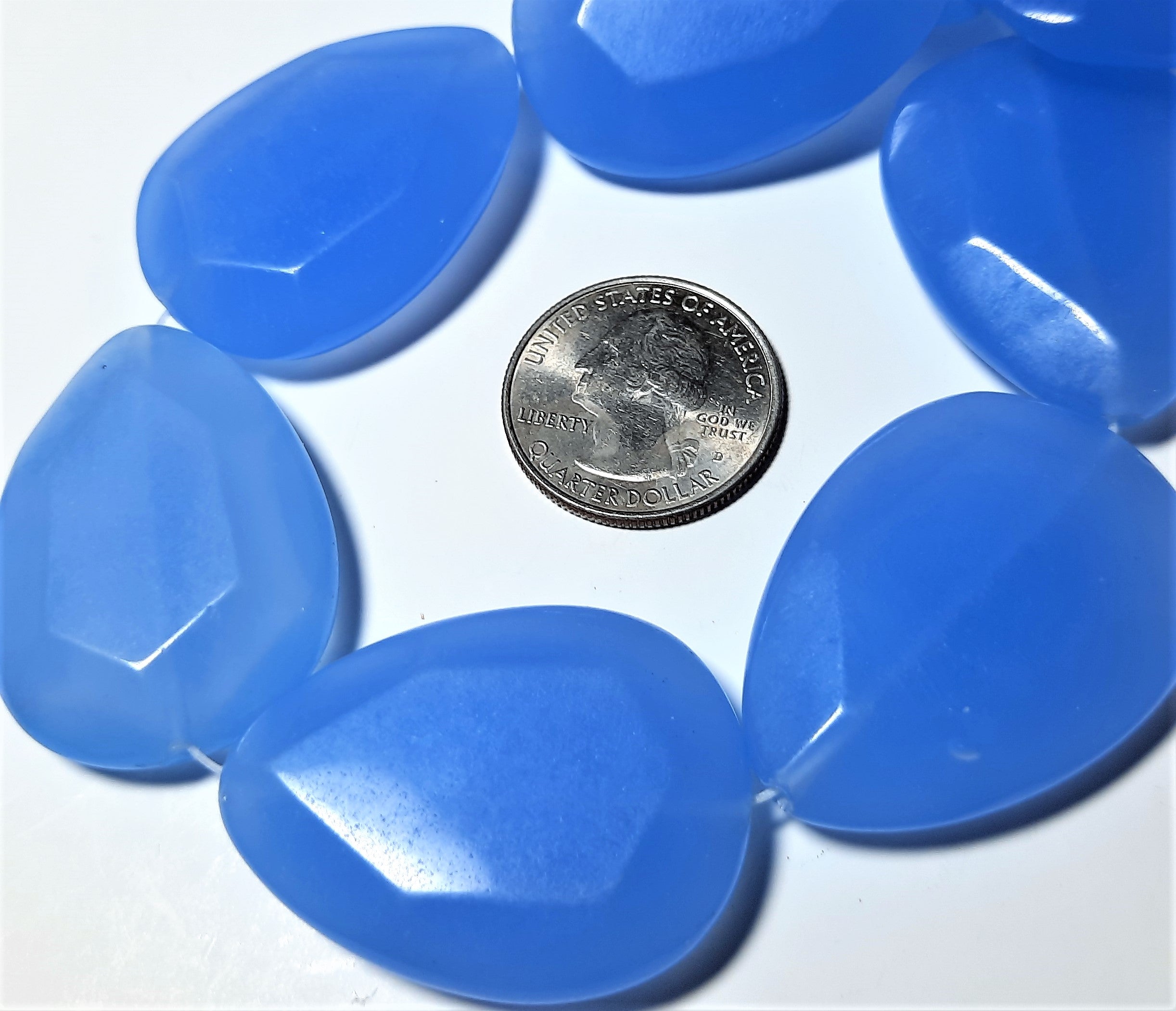 40x30mm Blue Chalcedony Czech Glass Faceted Tear Drop Bead