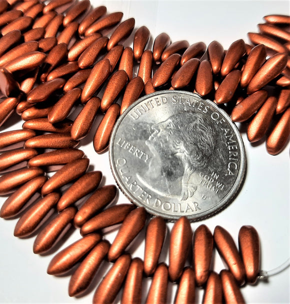 3x11mm Matte Copper Side Drill Daggers Czech Glass Beads 85ct