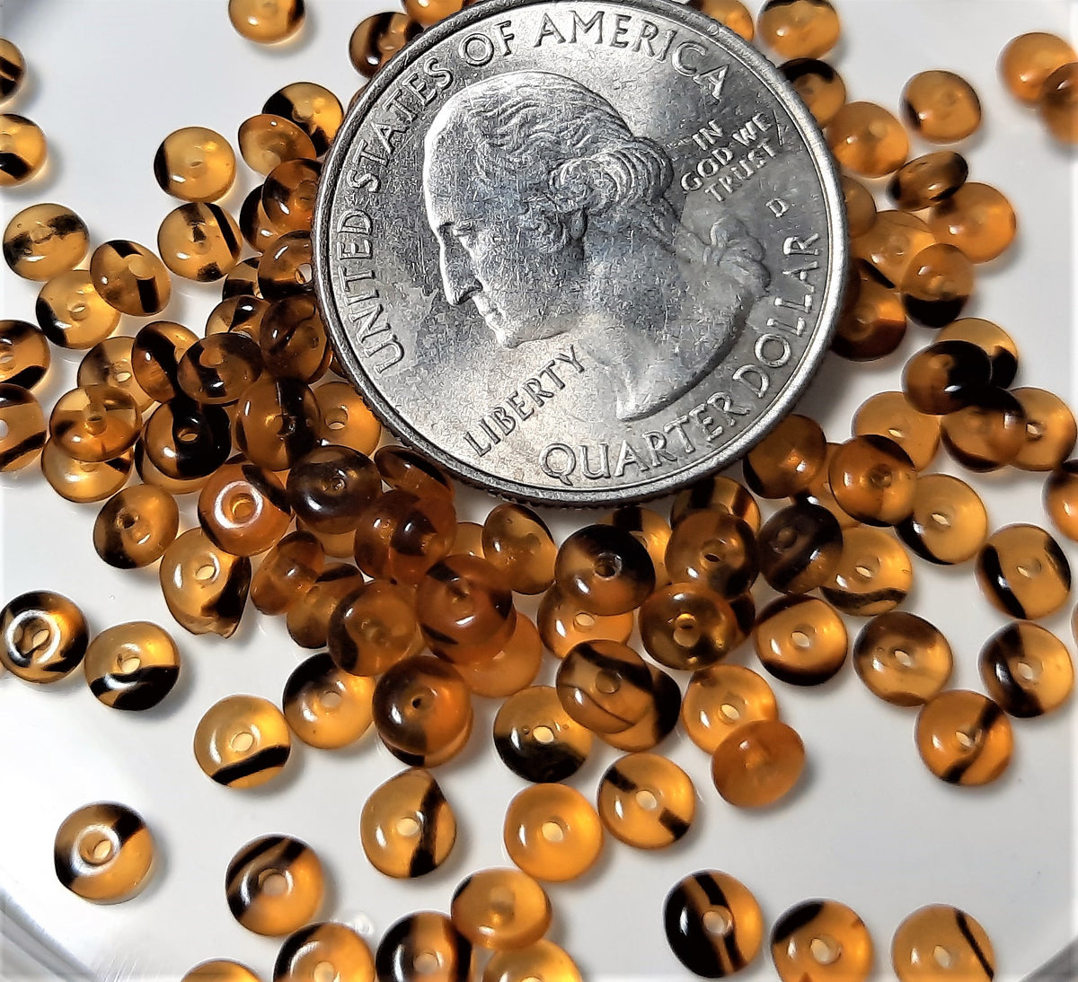 4mm Tortoise Shell Smooth Pressed Glass Rondelle Beads 100ct