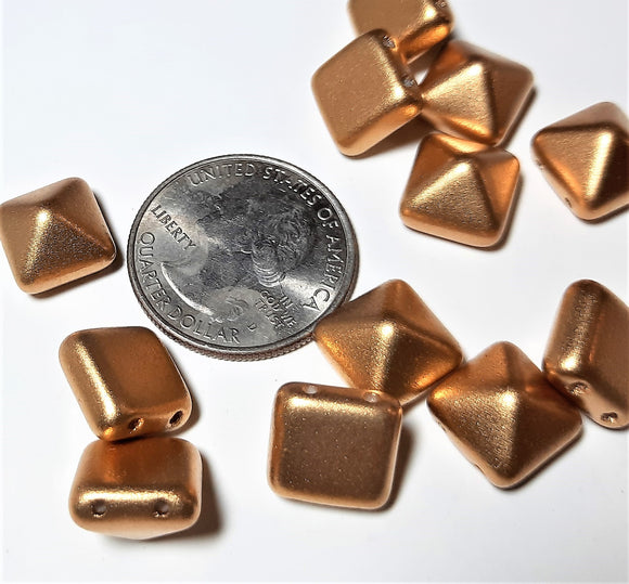 12mm Matte Gold Czech Glass Pyramid 2-Hole Beadstuds 6ct