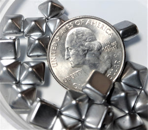 8mm Matte Silver Czech Glass Pyramid 2-Hole Beadstuds Beads 12ct