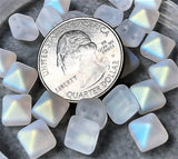 8mm Crystal Matte AB Czech Glass Pyramid 2-Hole Beadstuds Beads 12ct