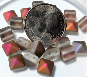 8mm Crystal Matte Vitex Czech Glass Pyramid 2-Hole Beadstuds Beads 12ct