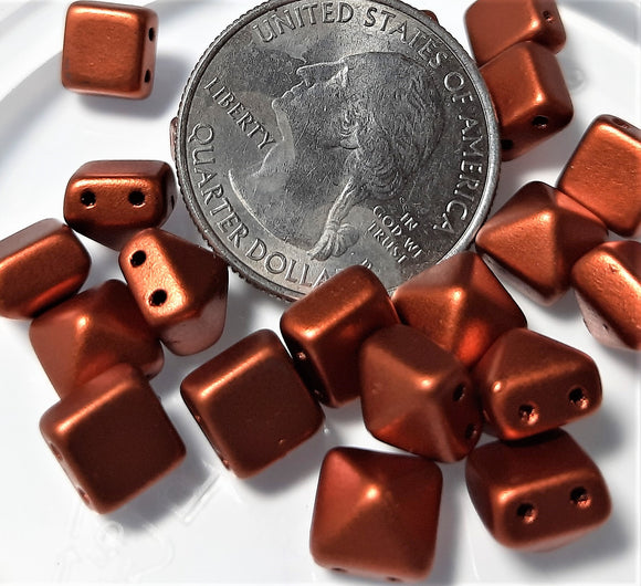8mm Matte Copper Czech Glass Pyramid 2-Hole Beadstuds Beads 12ct