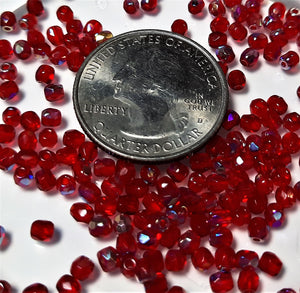 3mm Siam AB Czech Glass Fire Polished Round Beads 100ct