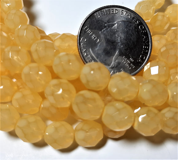 8mm Milky Yellow Czech Glass Fire Polished Round Beads 20ct