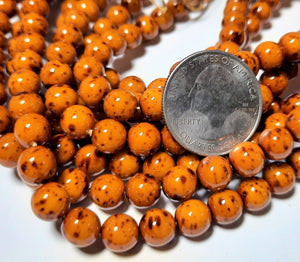 8mm Amber Opaque Gold Speck Czech Glass Round Beads 20ct