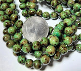6mm Emerald Opaque Speckled Round Czech Glass Beads 30ct