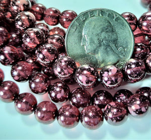 8mm Metallic Red Transparent Speckled Czech Glass Beads 20ct