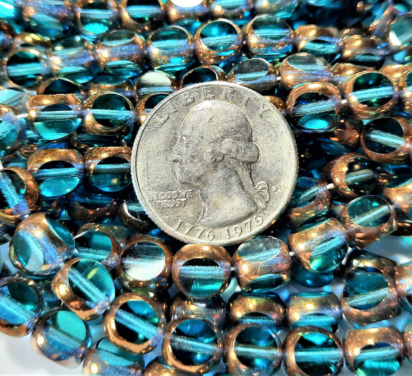 8mm Blue Zircon Antiqued Bronze 3-Cut Czech Glass Picasso Beads 15ct