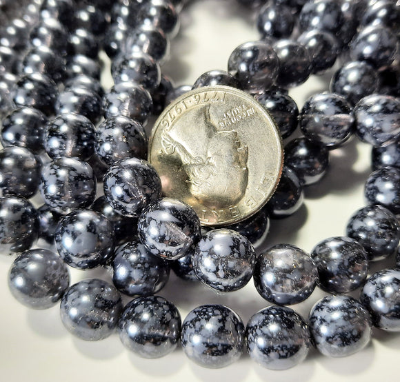 10mm Metallic Grey Transparent Czech Glass Round Beads 15ct