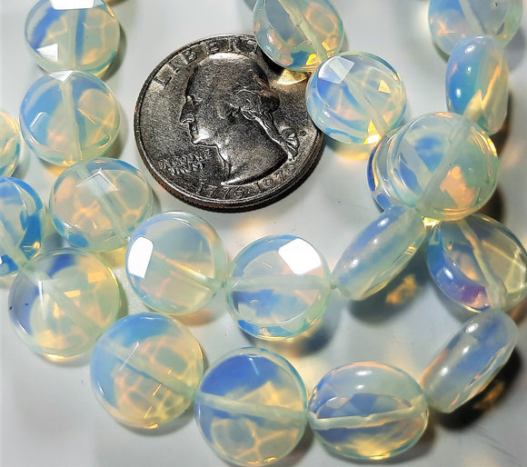 12mm White Opaline Czech Glass Faceted Coin 4ct