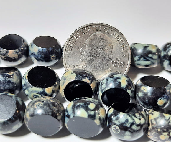 Jet Black Table Cut Czech Glass Flat Round Beads with Picasso Finish 7-inch Strand