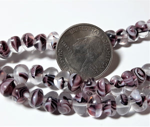 Crystal Clear and Purple Swirl Czech Glass Beads 7-inch Strand