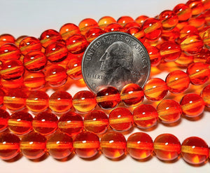 8mm Fire Opal Smooth Round Czech Glass Druk Beads 20ct