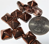 12mm Crystal Capri Czech Glass Pyramid 2-Hole Beadstuds 6ct