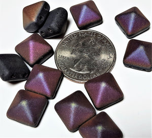 12mm Jet Matte Sliperit Czech Glass Pyramid 2-Hole Beadstuds 6ct