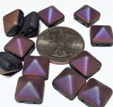 12mm Jet Matte Sliperit Czech Glass Pyramid 2-Hole Beadstuds 6ct