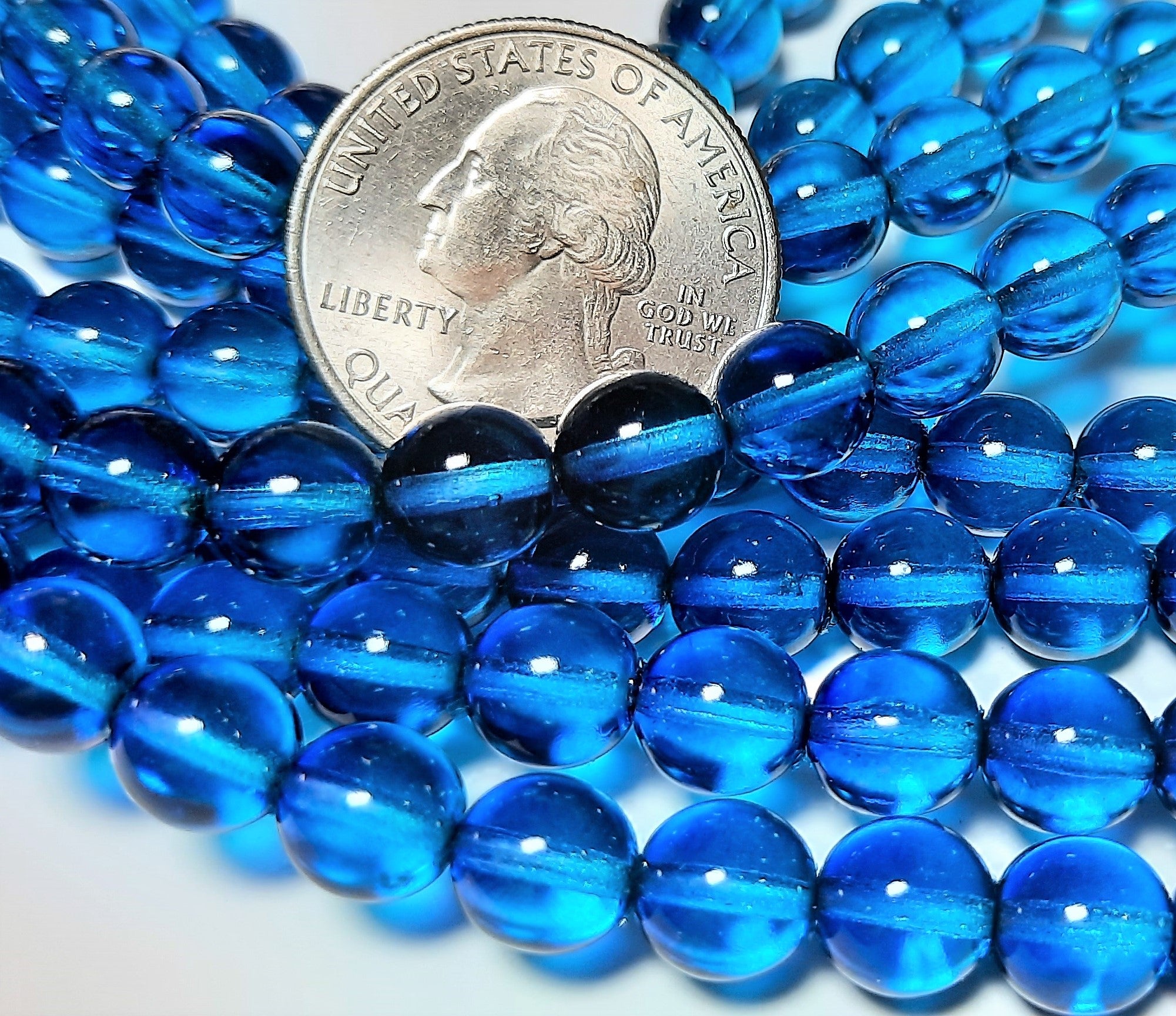 8mm Two-Tone Aqua/Capri Smooth Round Druk Beads 15ct