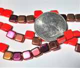 6mm Coral Sliperit 2-Hole Czech Glass Tile Beads 7-Inch Strand
