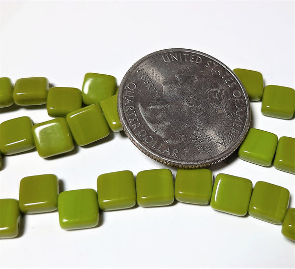 6mm Olive Green Opaque 2-Hole Czech Glass Tile 7-Inch Strand