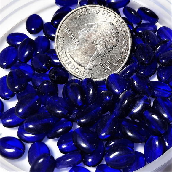 8x6mm Cobalt Transparent Smooth Flat Oval Czech Glass Beads 50ct